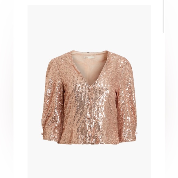 Maje sequined tulle rose gold blouse size 1 NWT